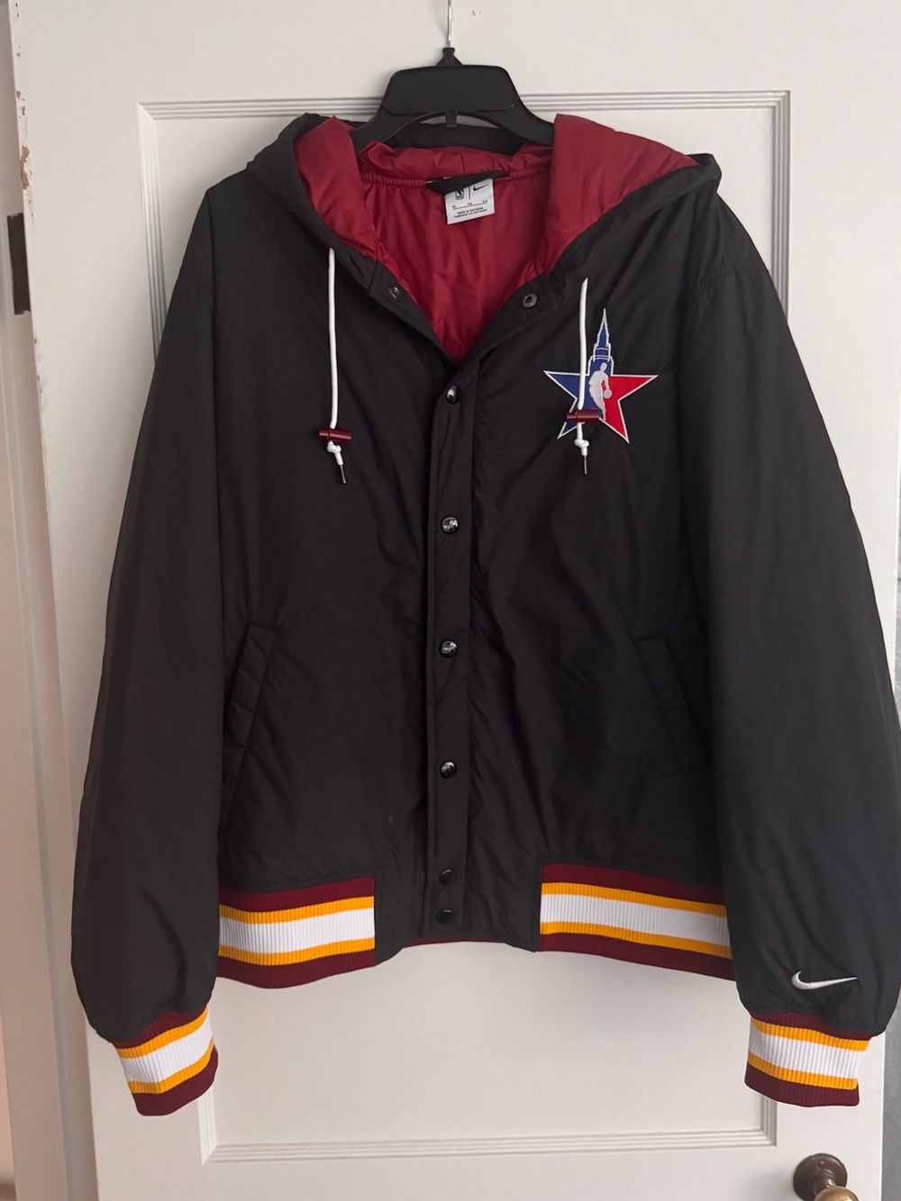 NBA All- Star Black Hooded bomber with burgundy Lining